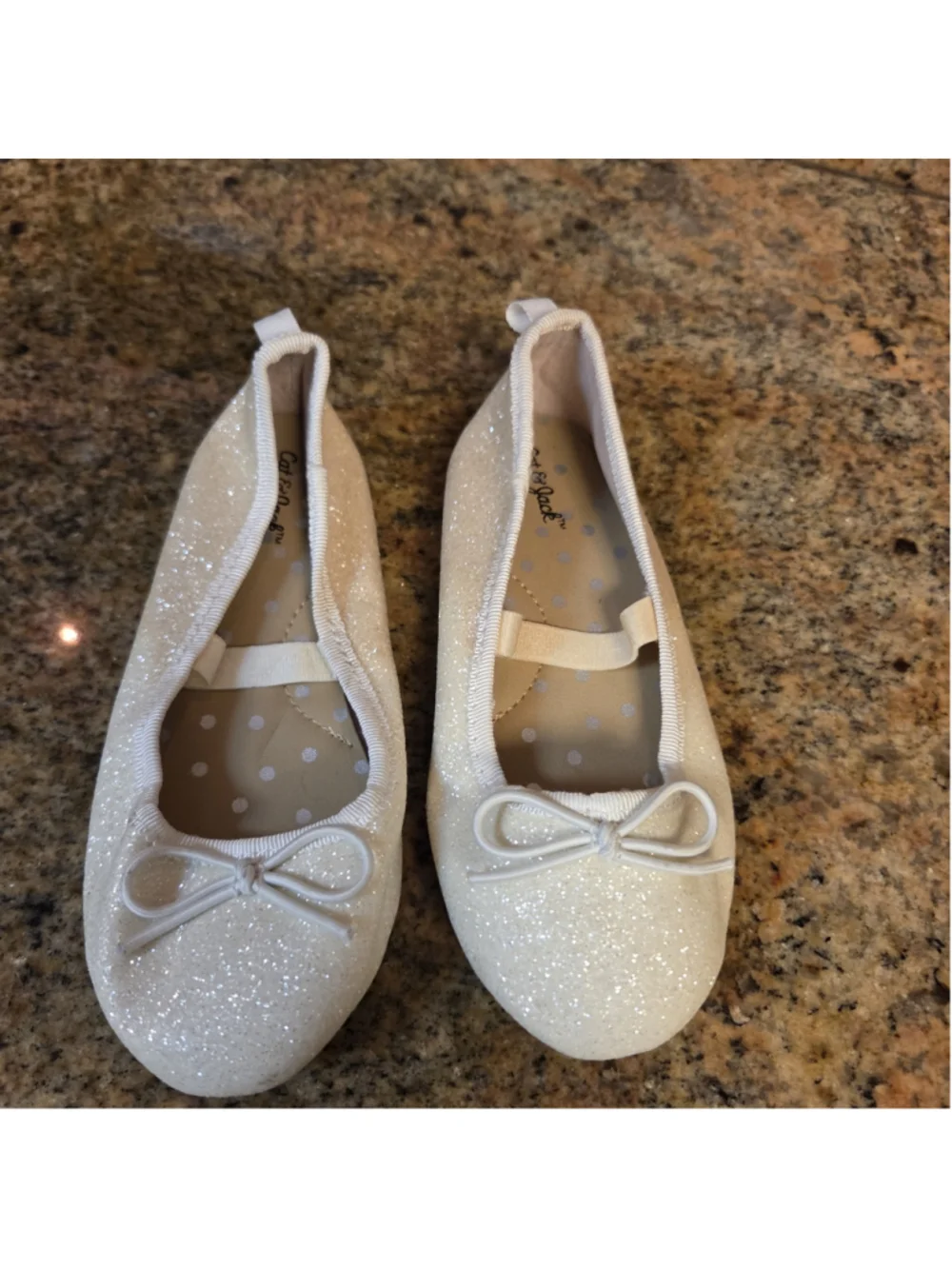 Girls Cat & Jack Glitter Ballet Flats, White/Silver, Size 9 Toddler